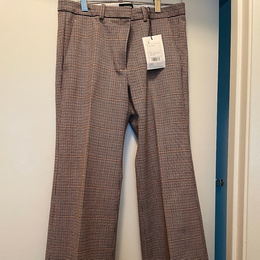 Theory Portland Check Wool-Blend Pant, Size 4